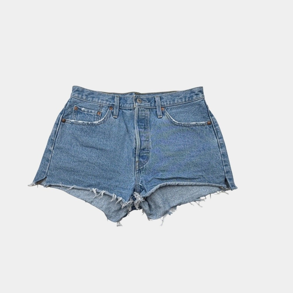 Levi's 501 Denim Shorts Women 29 Blue Raw Hem Cut Off Button Fly High Rise